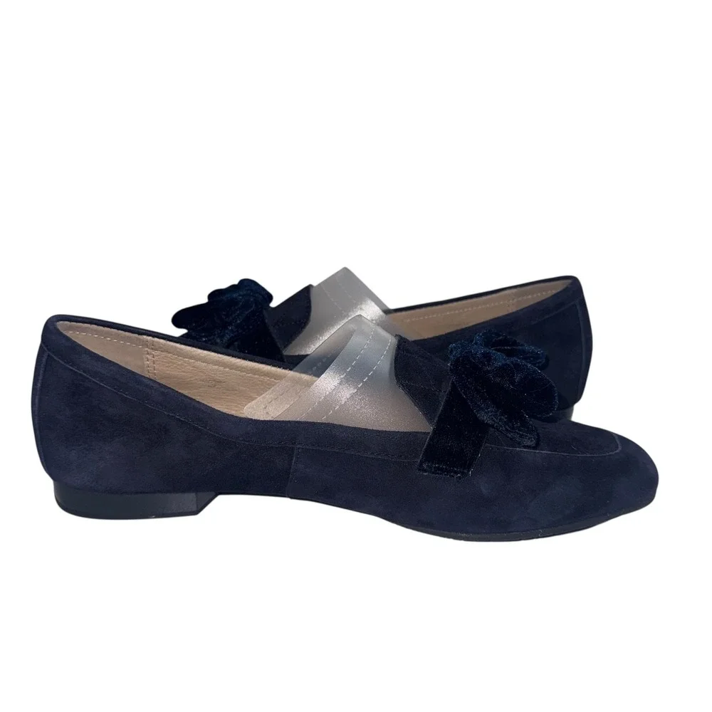 Donald Pliner Harriet Blue Quilted Suede Velvet Bow Loafers Flats Women's Size 8